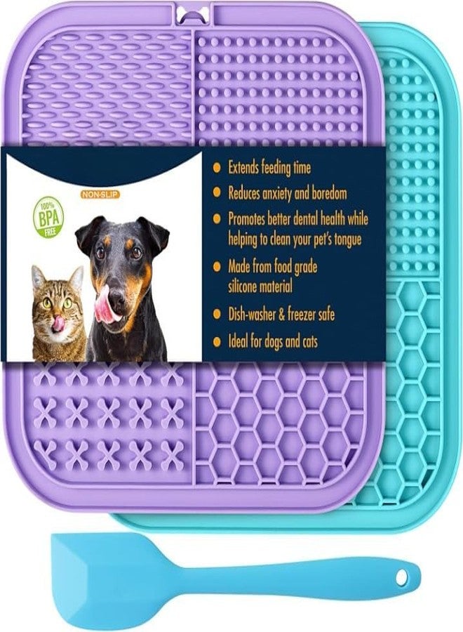 DGOOLS Super Suction Dog Lick Mat with Treat Dispensing, Slow Feeder Peanut Butter Mat - Ideal for Pet Bathing, Grooming, and Training - Includes Extra Spatula. (2 Pack) - Image 1